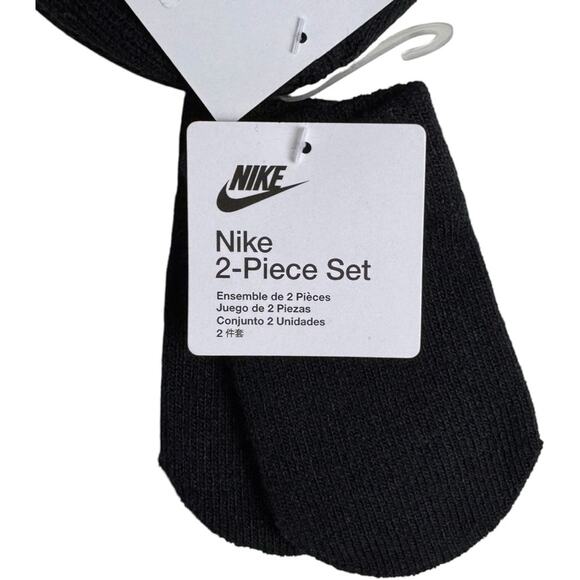 Nike Toddler Logo Boy Two Piece Cold Weather Winter Black & White Hat & Mittens - Picture 3 of 7